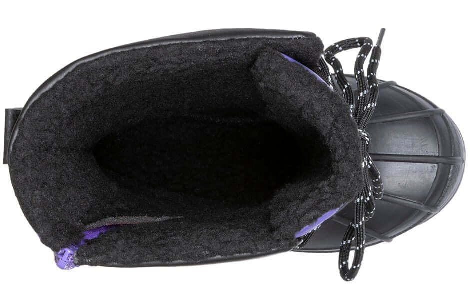 Top view of Purple BILLY Ice Winter Boots showing insulated interior, designed to keep feet warm and dry, ideal for kids, AFO friendly.