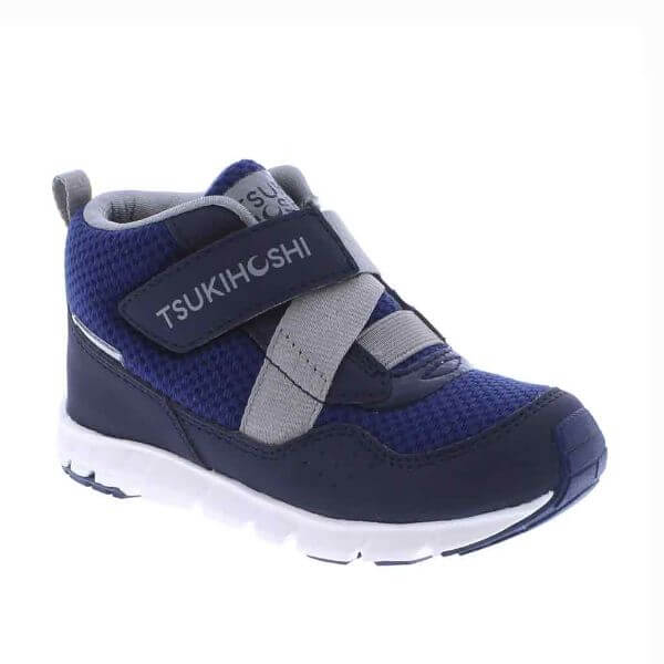 Tsukihoshi Tokyo boys' waterproof sneaker in navy and grey, lightweight, supportive and machine washable