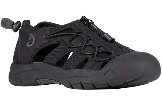 Women's all-black BILLY River adaptive sandal with zip-and-bungee closure