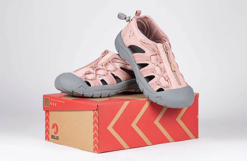 Women's Blush BILLY River Sandals with faux leather, adjustable bungee, and zipper for easy wear, ideal for AFOs &amp; orthopedic needs.