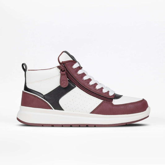 Women's white, wine and black BILLY Comfort high top with dual side zippers, adaptive easy-on design