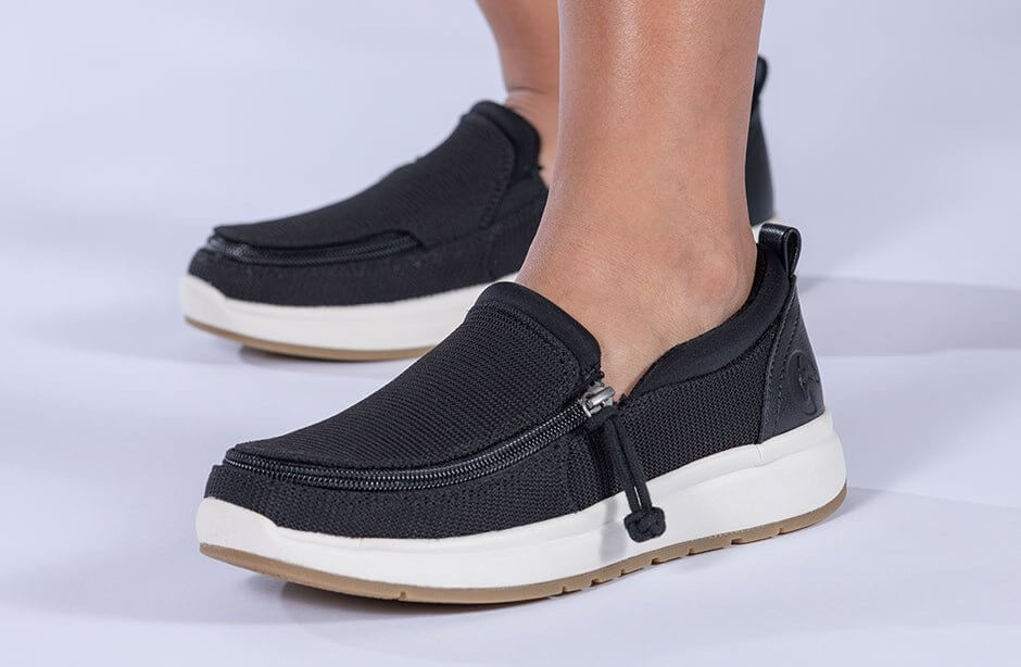 Women's Black BILLY Comfort Mocs, ideal shoes for diabetes, plantar fasciitis, bunions, wide feet, wheelchair use, and orthotics.