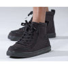 Billy Classic Kids Black High Top Adaptive Sneaker with EasyOn zippers for easy wearing, showing laces and wrap-around zipper closure.