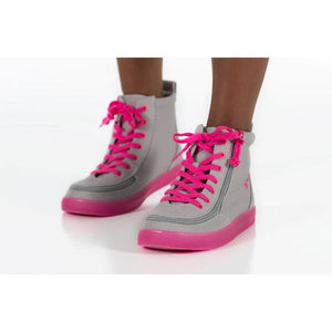 Billy Grey/Pink Classic Kids High Top Adaptive Sneaker (EasyOn) - ShoeKid.ca