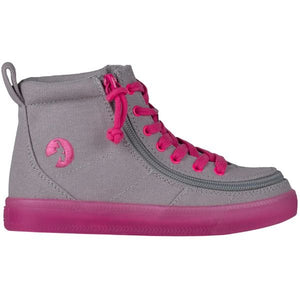 Billy Grey/Pink Classic Kids High Top Adaptive Sneaker (EasyOn) - ShoeKid.ca