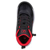 Top view of BILLY Kid&#39;s Sport Hoop Black/Red sneakers, featuring adjustable laces and zipper for easy on and off. Functional and fashionable.