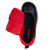 Top view of BILLY Kid&#39;s Sport Hoop High Top Sneakers in black and red with removable insert, showcasing easy zipper entry for kids.