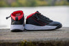 BILLY Kid&#39;s Black and Red Sport Hoop High Top Sneakers with laces and zipper for easy on and off, ideal for toddlers and big kids.