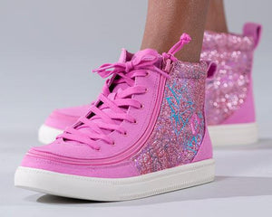 Billy Pink Print Canvas Lace High Top Adaptable Sneaker (EasyOn) - ShoeKid.ca
