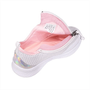 Friendly Kids Force White Shimmer Girls Adaptable Running Shoes (AFO Compatible) - ShoeKid.ca