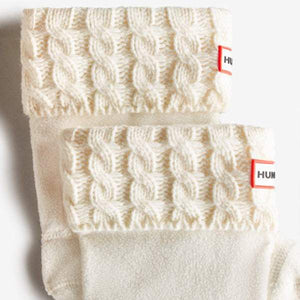 Hunter Kids' Six-Stitch Cable Boot White Fleece Socks - ShoeKid.ca