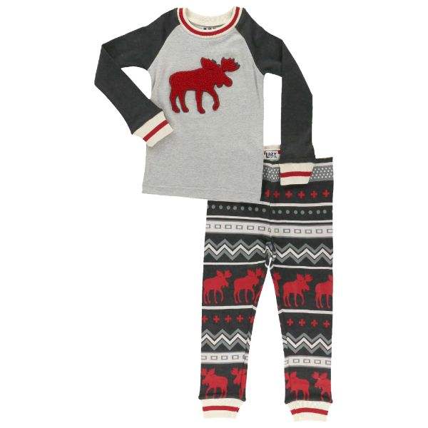 LazyOne Kid's Cabin Moose Long Sleeve Pajamas Set - ShoeKid.ca