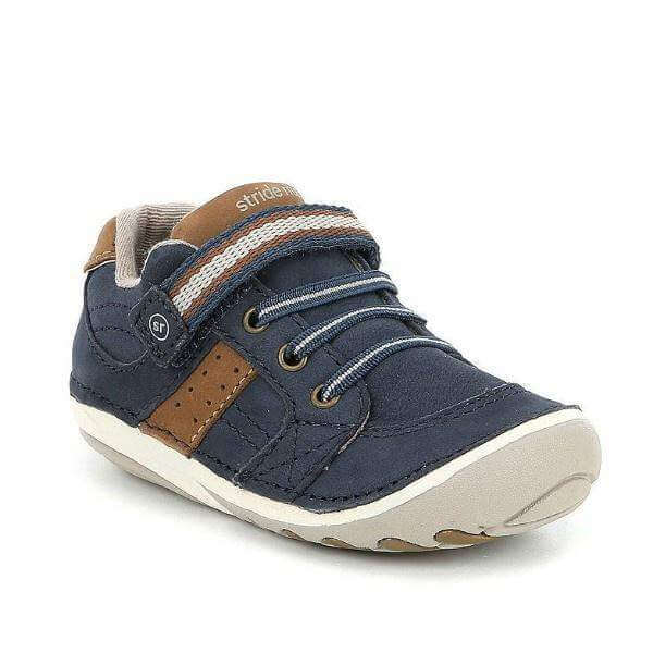 Stride Rite Artie boys' baby and toddler sneaker in navy leather with a flexible sole