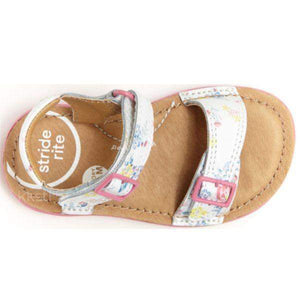 Stride Rite Kingsley White Floral Girls Toddler Leather Sandals (Faux-buckle) - ShoeKid.ca