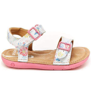 Stride Rite Kingsley White Floral Girls Toddler Leather Sandals (Faux-buckle) - ShoeKid.ca